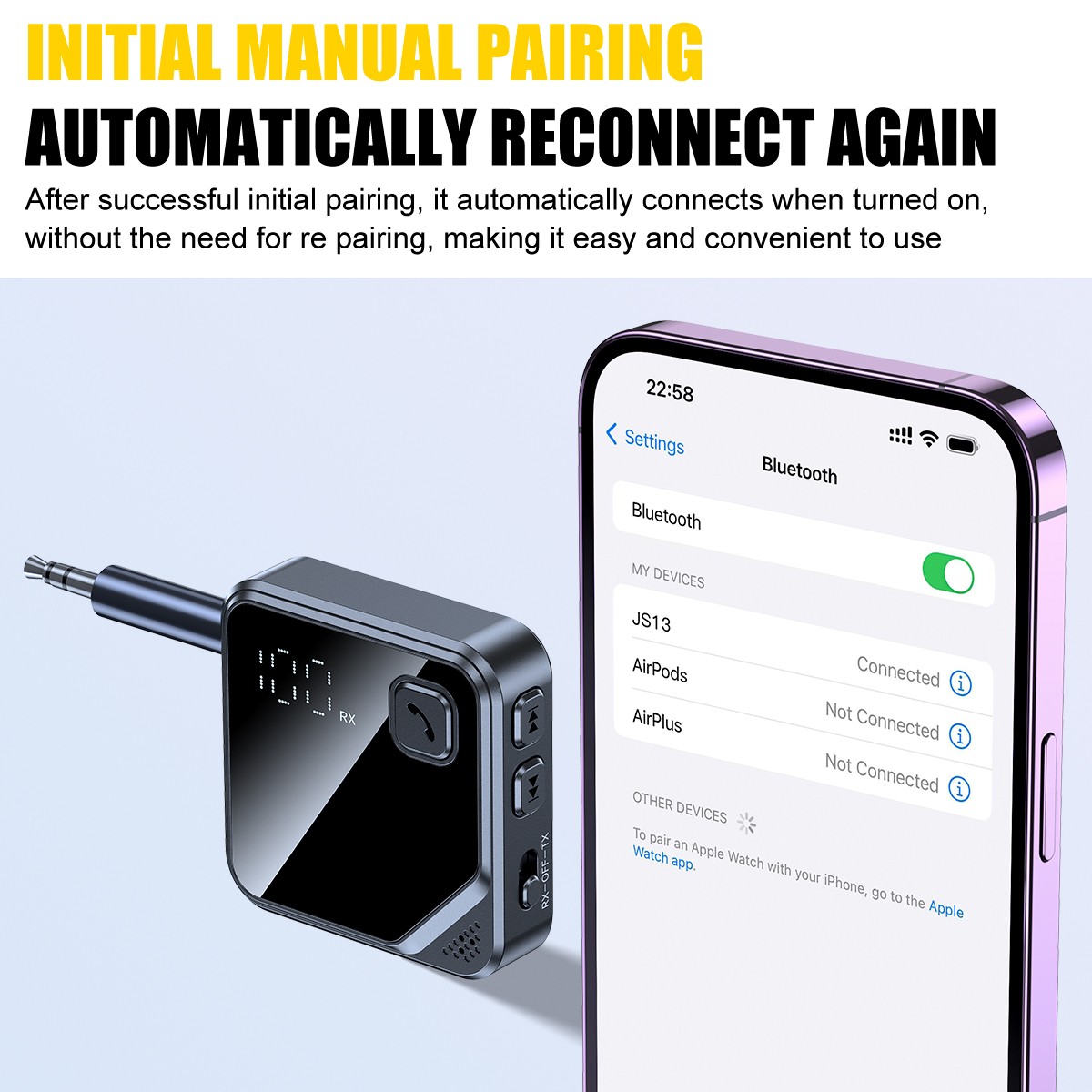Bluetooth V5.4 Transmitter Receiver 2-IN-1 Wireless Audio 3.5mm Jack Aux Adapter