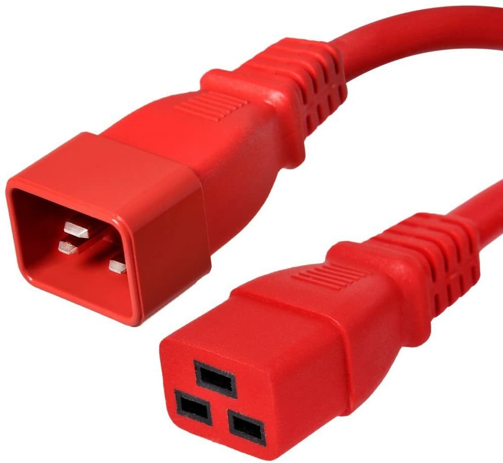 3FT IEC C20 – C19 Red Power Cord 12AWG 20A/2500W 100-250V 1M