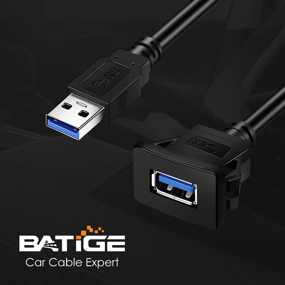 Single Port Flush Mount USB Extension Cable – 1ft for Vehicle and Outdoor Use