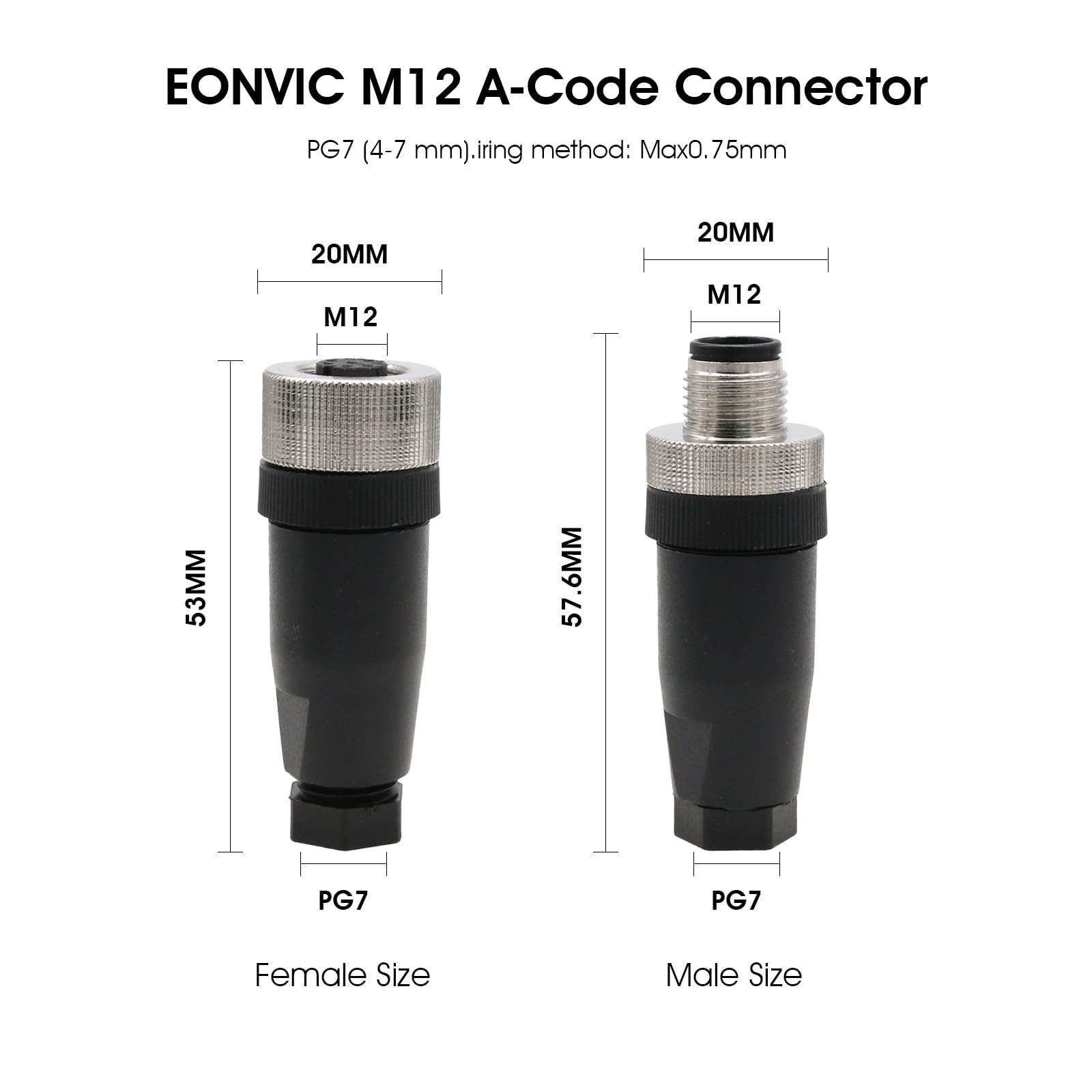Eonvic M12 8 Pin Female Connector, 12mm A Code IP67 30V 2A AC/DC Industrial C…