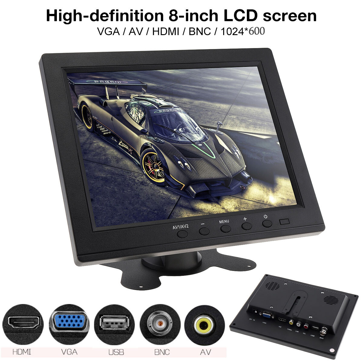 8″ TFT LCD Monitor Mini TV – HDMI/VGA/BNC Input for DVR Security Camera System
