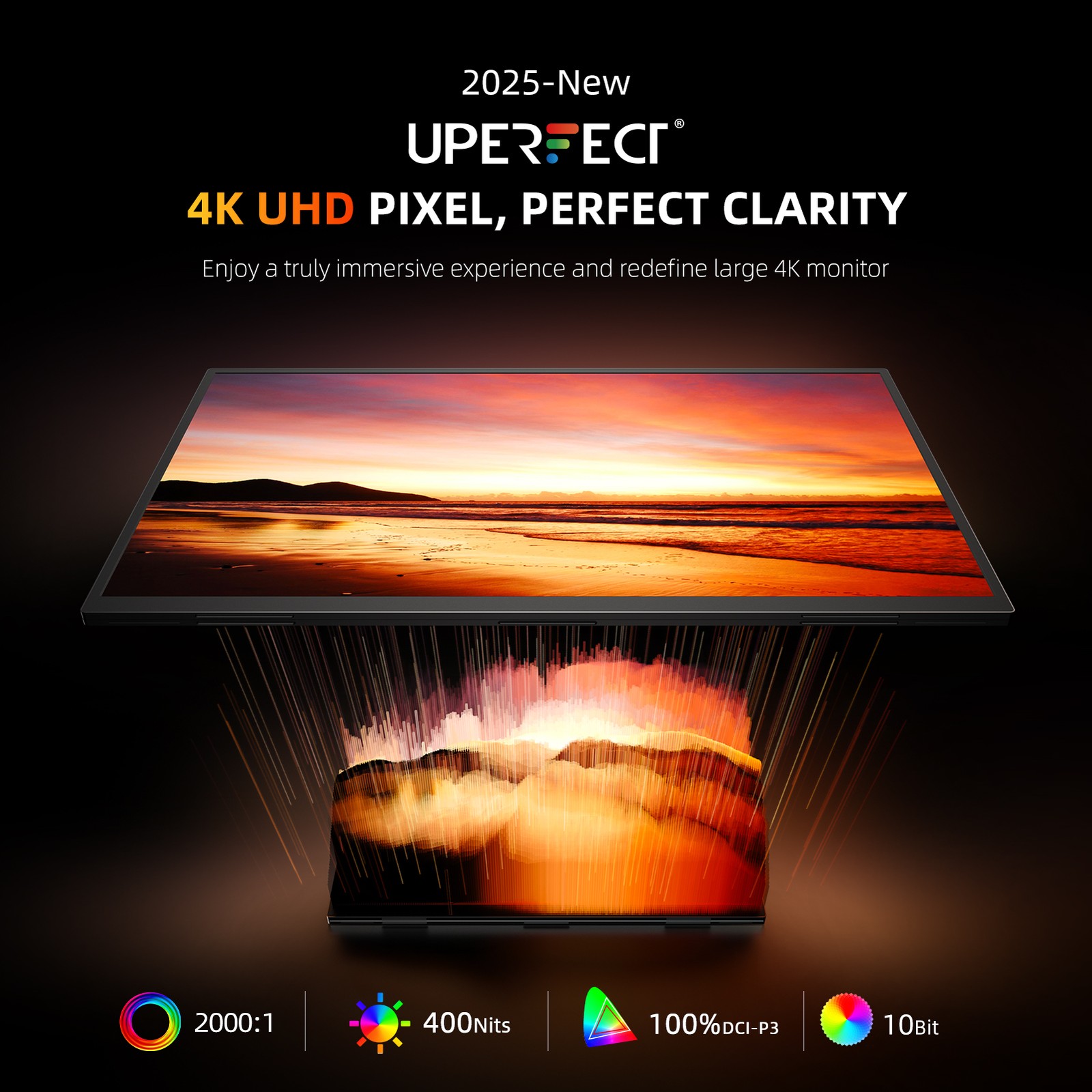 UPERFECT Portable Monitor 4K 23.8″ Freesync Extended Screen For Computer Mini PC