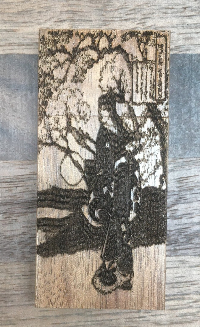 Japanese Woodcut Engraved USB 2.0 Flash Drive 16gb Walnut Wood Memory Stick