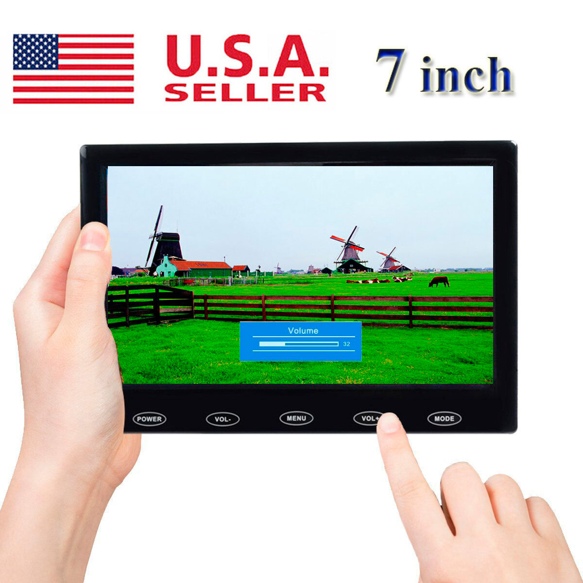US-7″ Display Small Portable Monitor USB LCD Screen AV VGA HDMI Security Speaker