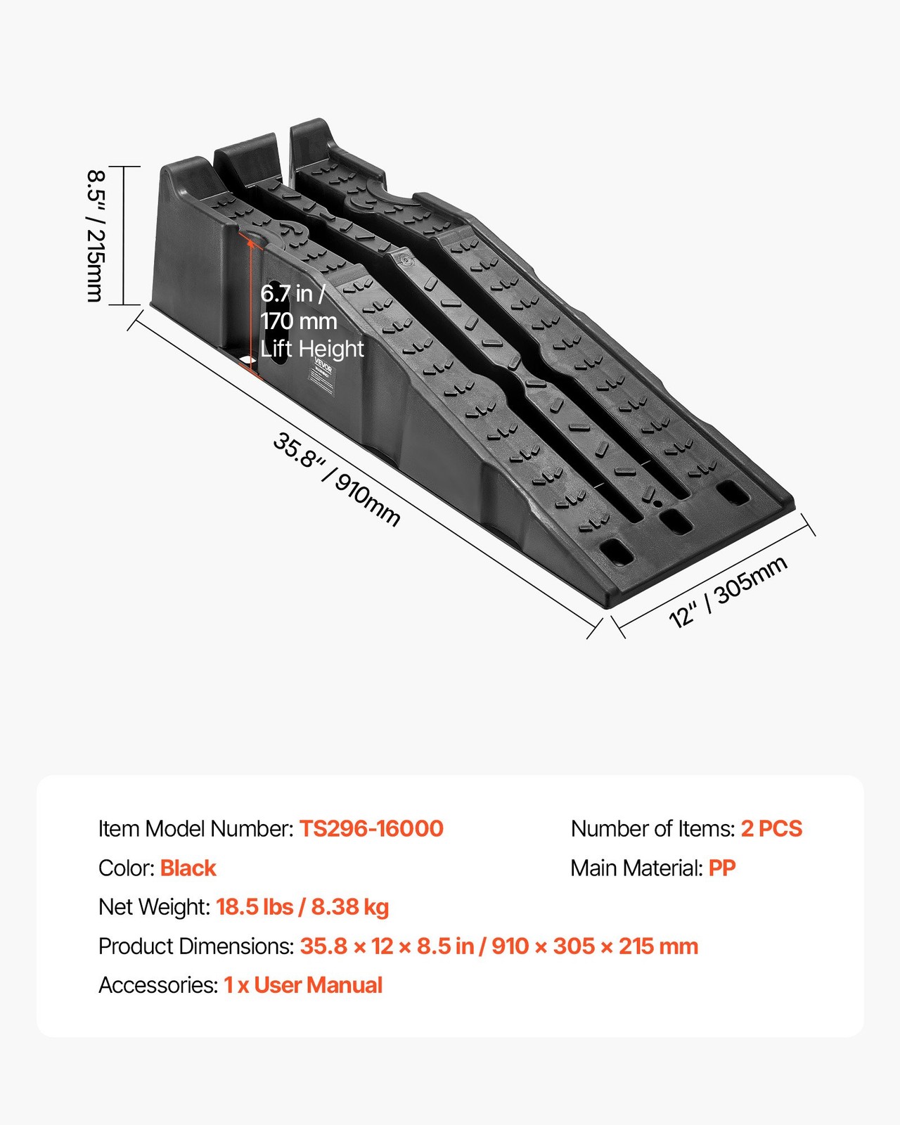 Car Ramps, 2 PCS 16000 lbs GVW Capacity, 6.7 in Lift Height, Portable High Profi