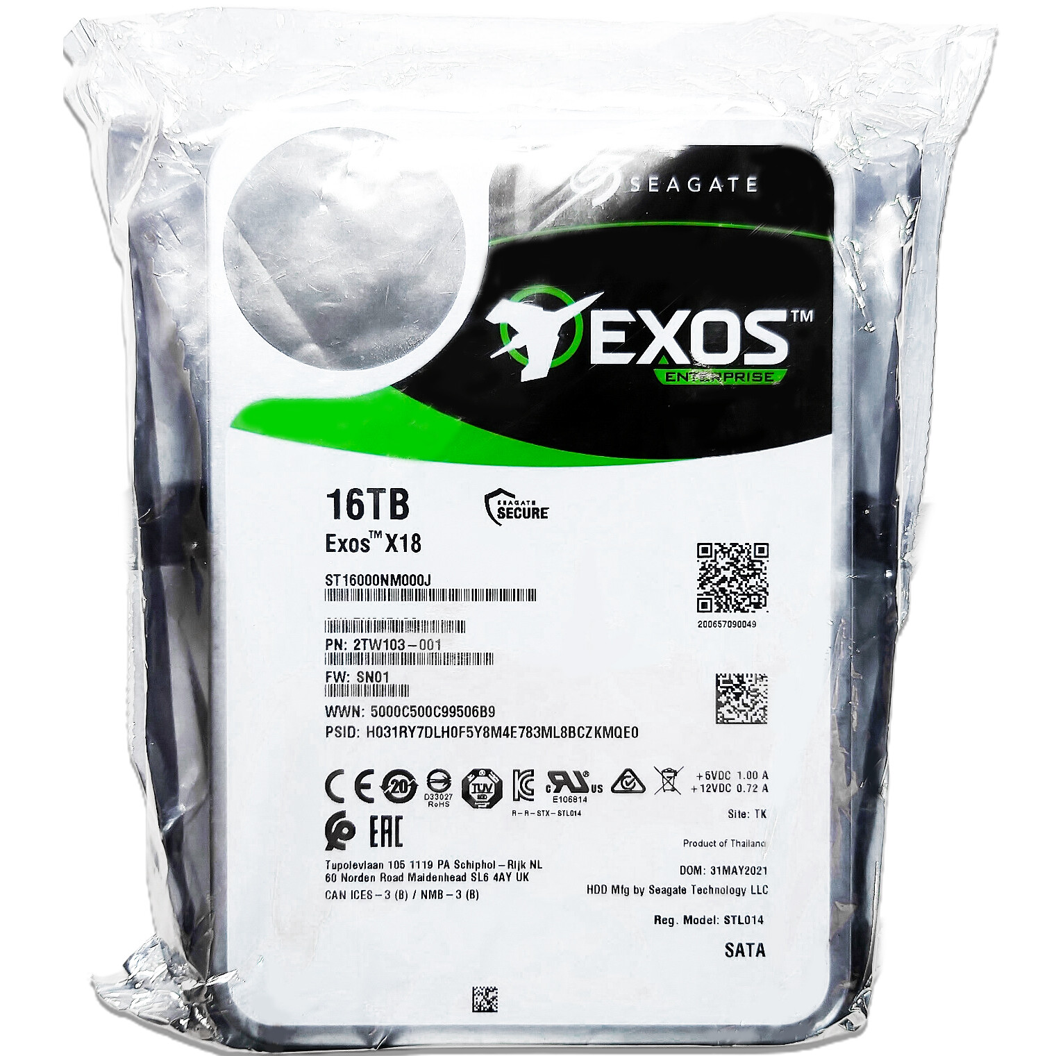 Seagate Exos 16TB Enterprise HDD X18 SATA 512e/4Kn 7200RPM 256MB ST16000NM00J