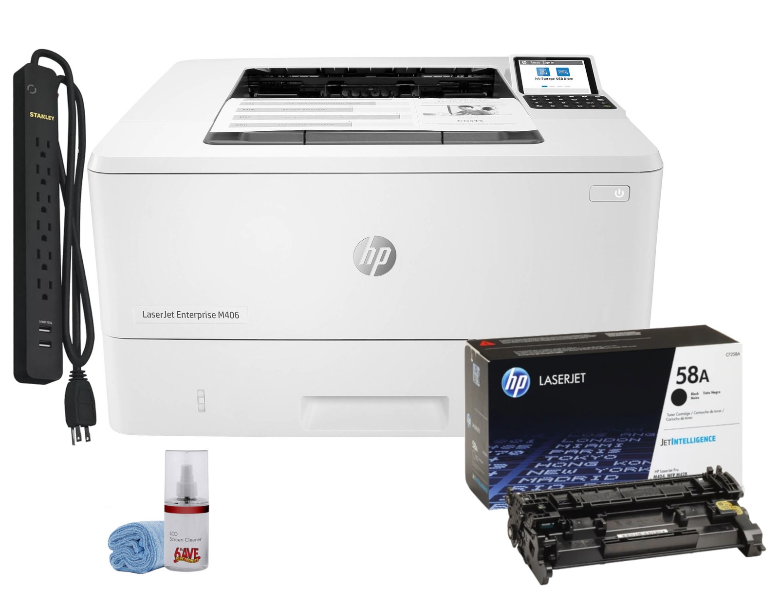 HP LaserJet Enterprise M406DN Monochrome Business Printer + Surge Protector +