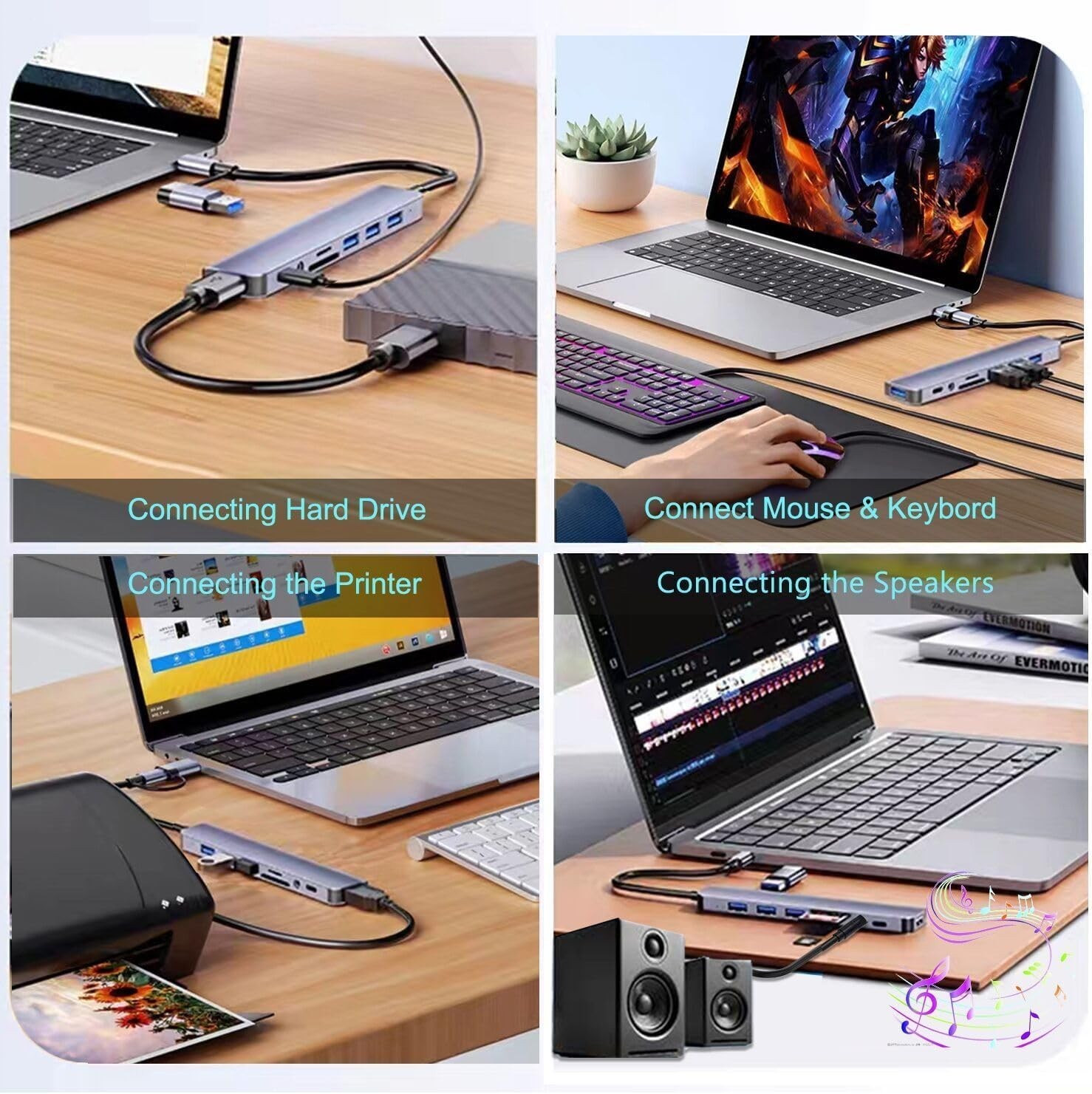 Aluminum USB C Hub with 3.5mm Audio Jack – 8 Ports for Multi-Device Use