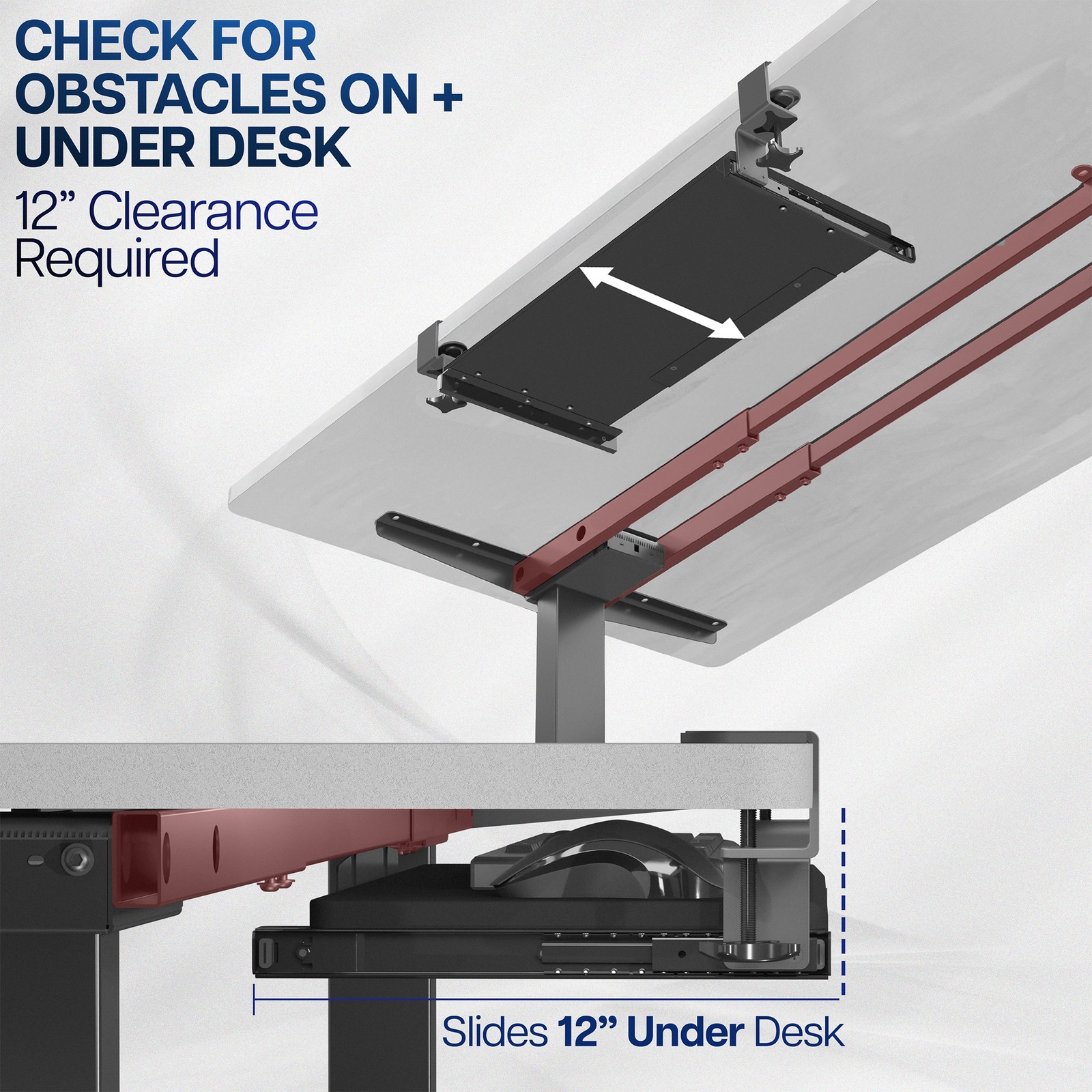 VIVO Dark Walnut Small Clamp-on Computer Keyboard & Mouse Under Desk Slider Tray