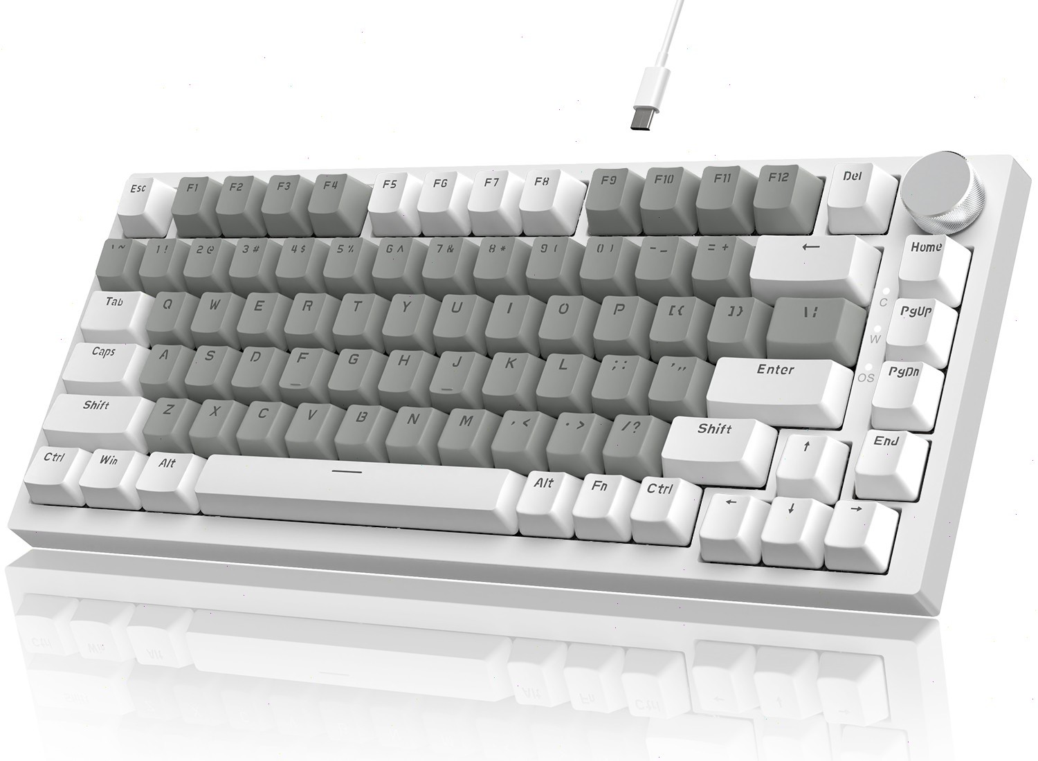 Ajazz AK820 75% Wired Mechanical Gaming Keyboard Volume Knob White LED