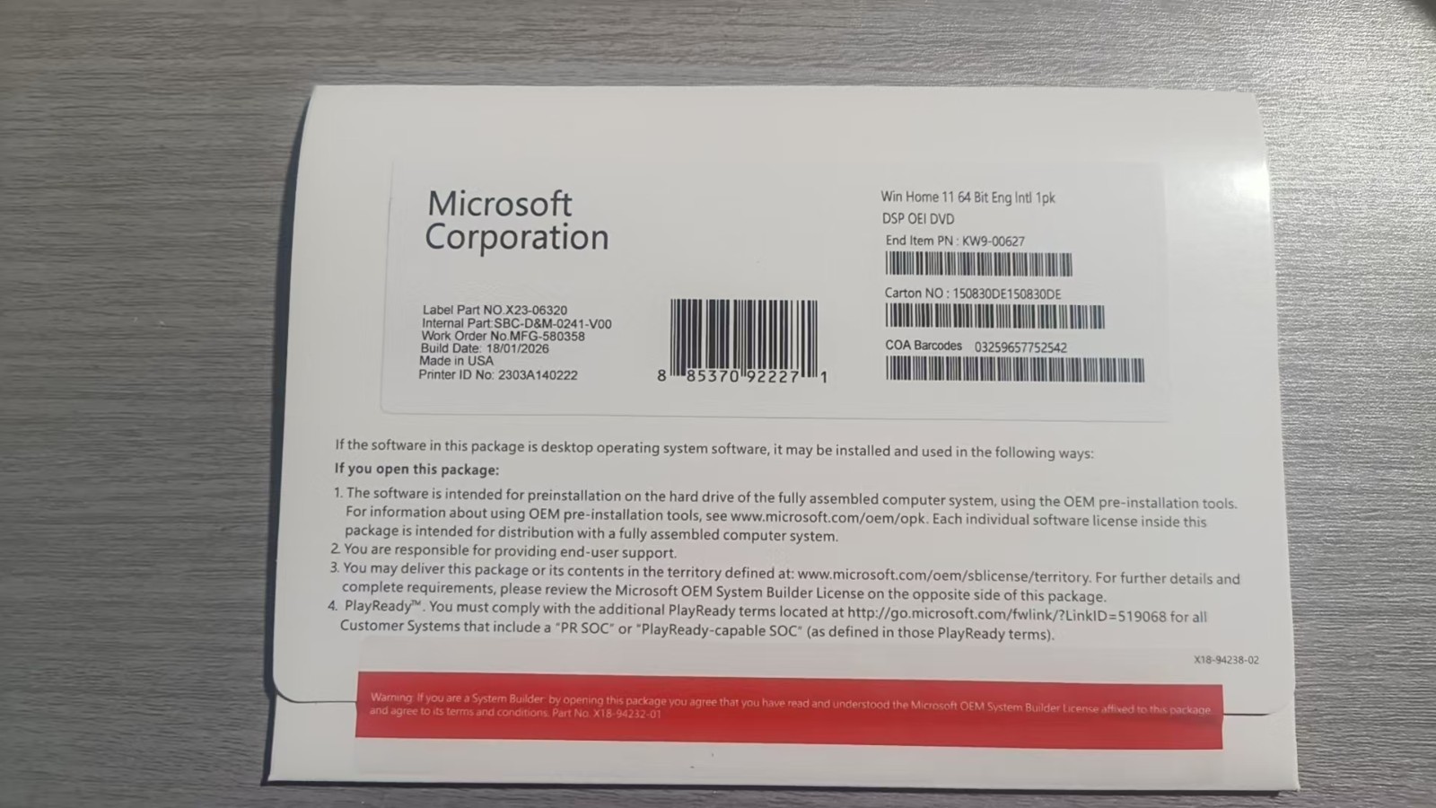 Windows Win 11 Home 64 bit DVD with Genuine License Product Key New & Sealed.