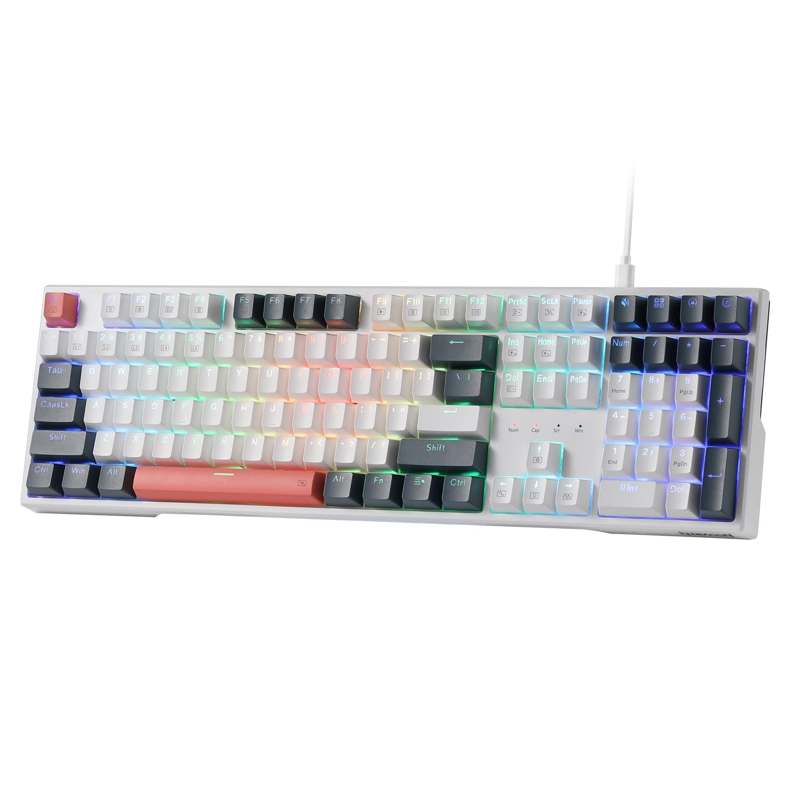 K668 RGB Gaming Keyboard, 108 Keys Wired Mechanical Keyboard w/Extra 4 Hotkey…