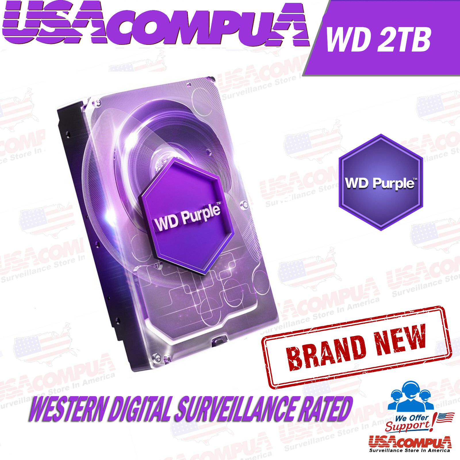 Western Digital WD 2TB HDD 3.5″ Hard Drive 5400 RPM 64MB For Surveillance DVR