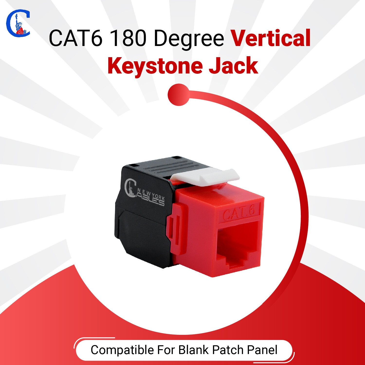 Cat6 Keystone Jack RJ45 Vertical 180 Degree Network Ethernet Adapter 10 Pack Red