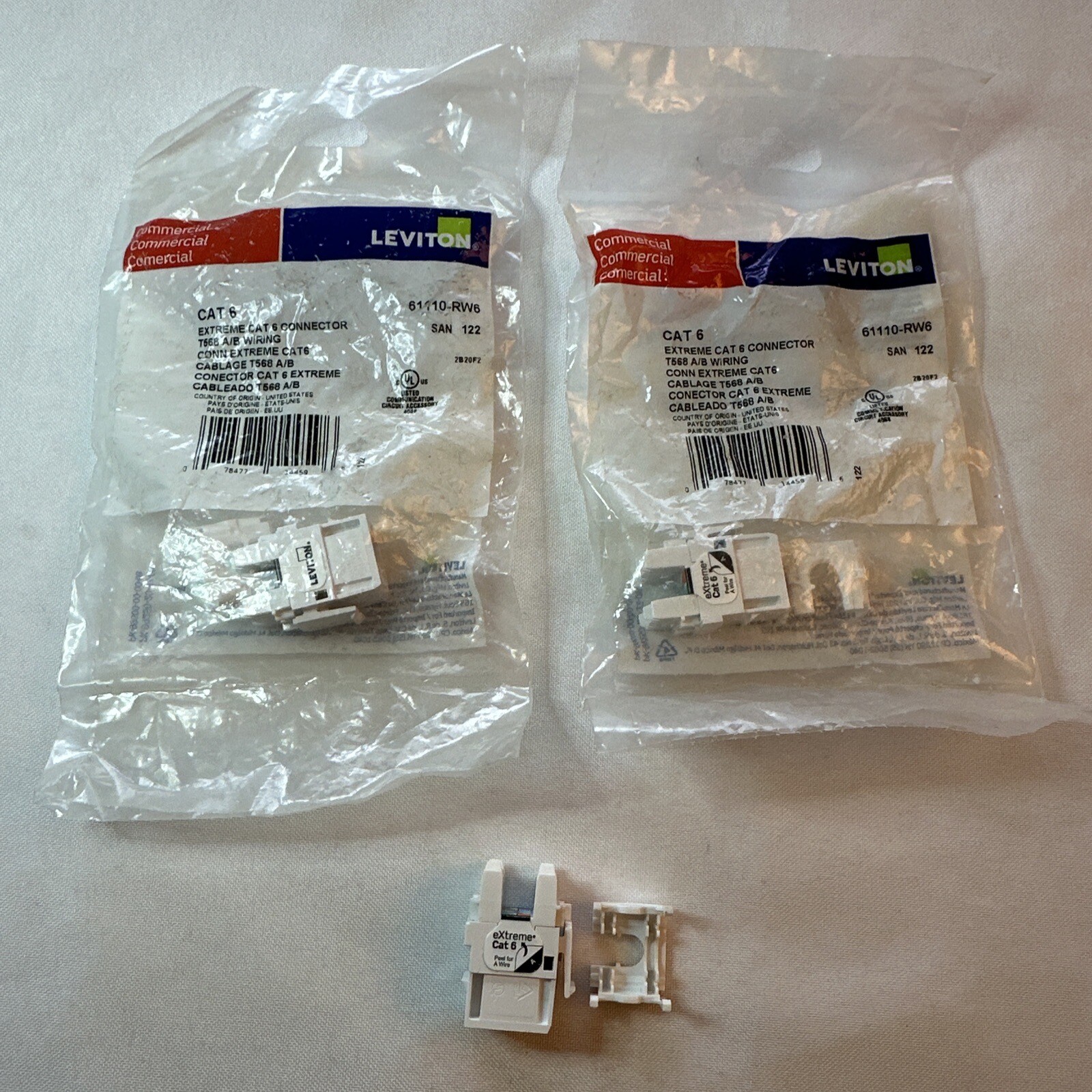 Lot of 3 – 61110-RW6 Cat 6 Leviton Extreme QuickPort 110 Jack, White 2 New