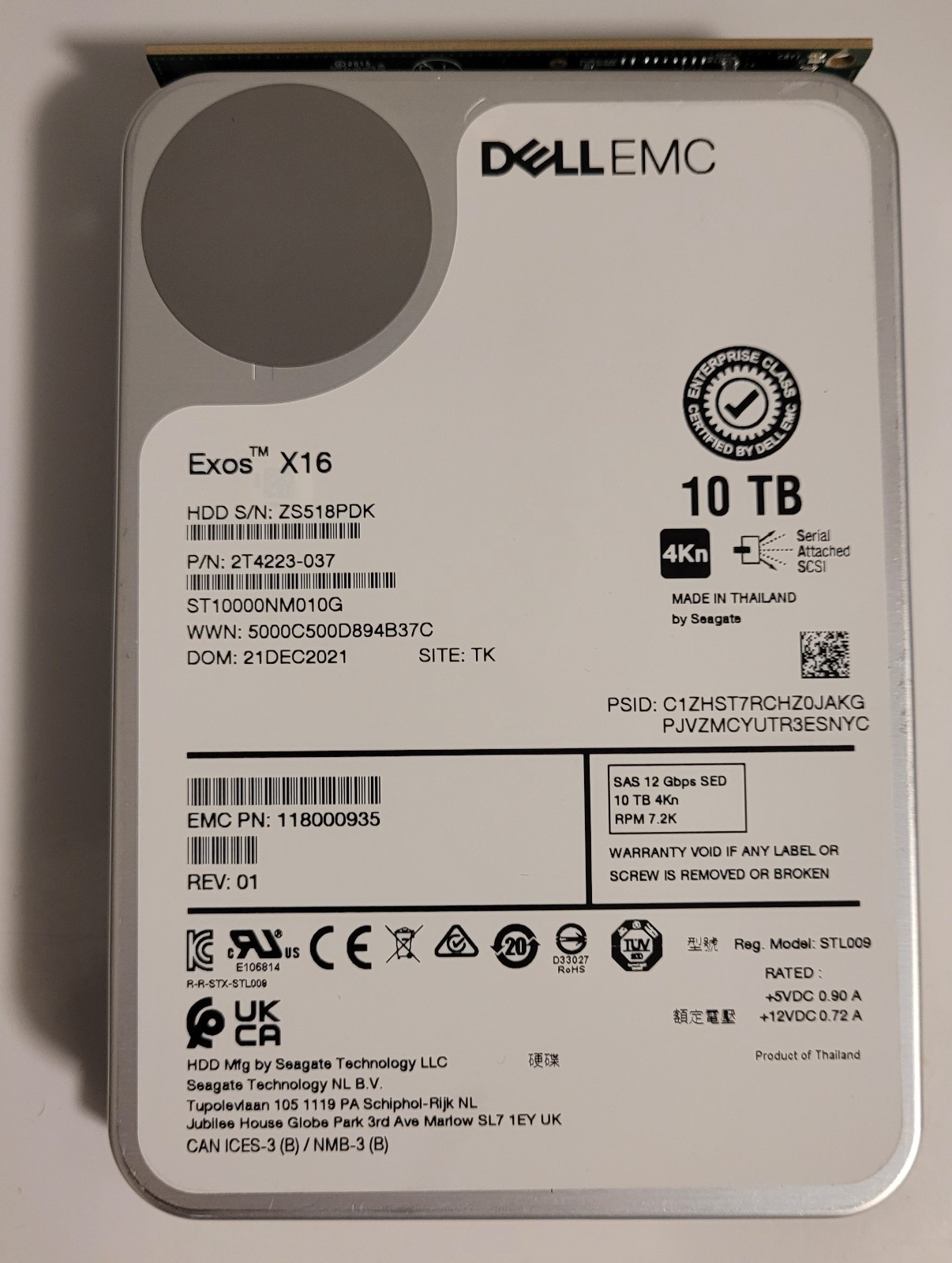 Dell EMC (Seagate Exos X16 ST10000NM010G) 10 TB 3.5″ SAS 12 Gbps 4Kn SED HDD