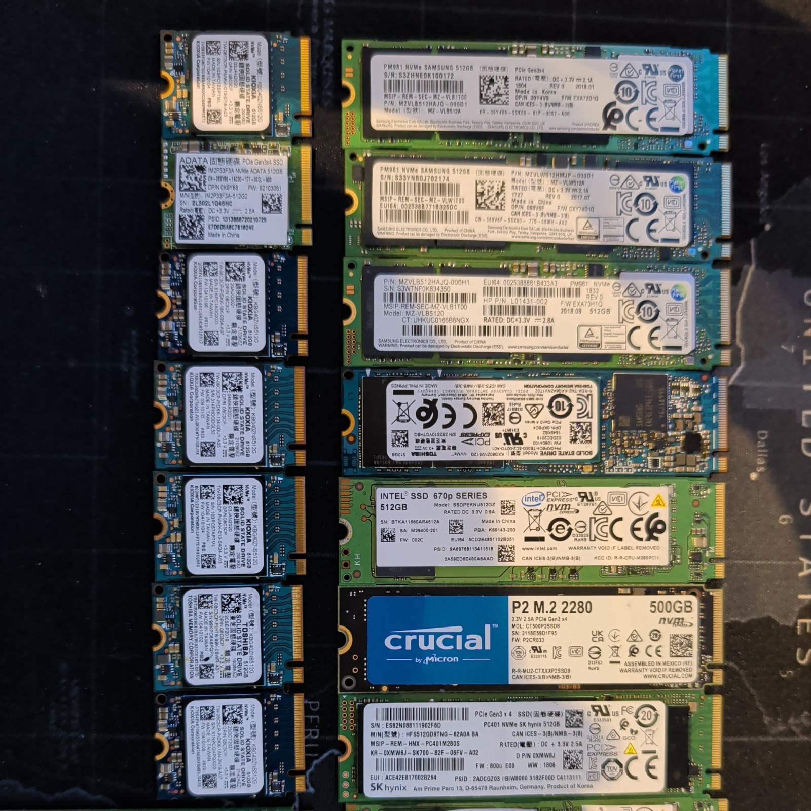 Lot Of 20 Mix M.2 512GB SSD NVME/SATA 2280/2230 Samsg, Kioxia MICRON,Sk Hynix