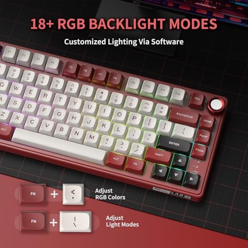 R75 Mechanical Keyboard Wiwith Volume Knob, 75% Keyboard Gasket Mounted, red
