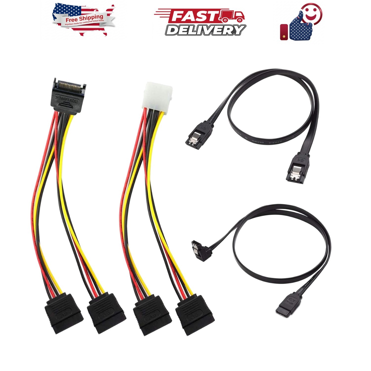 SATA III 6Gbps 15Pin Splitter Cable 4Pack for SSD HDD Optical Drives | 6Gbps …