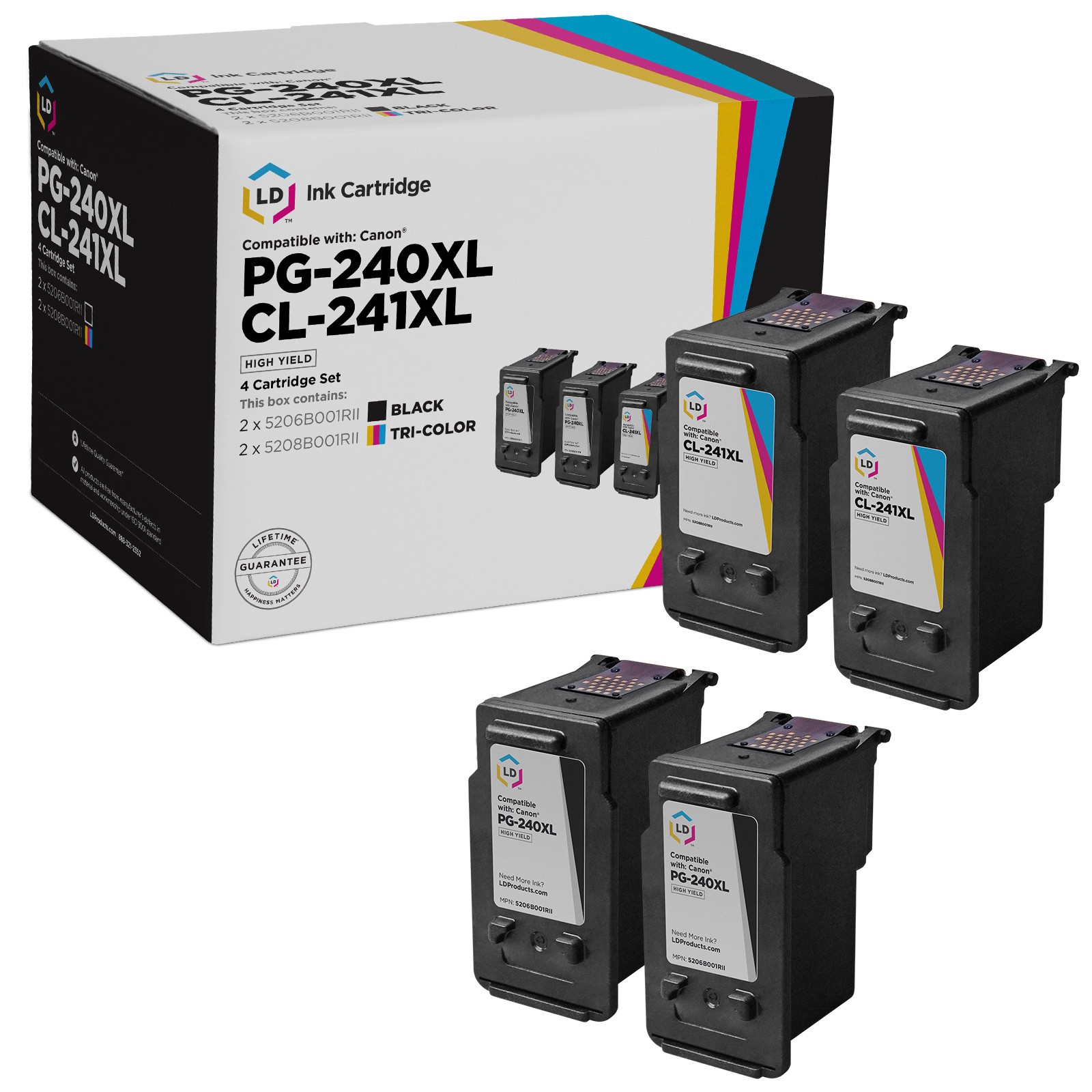 LD Canon Reman PG240XL 5206B001 CL241XL 5208B001 4pk HY Ink Cartridges