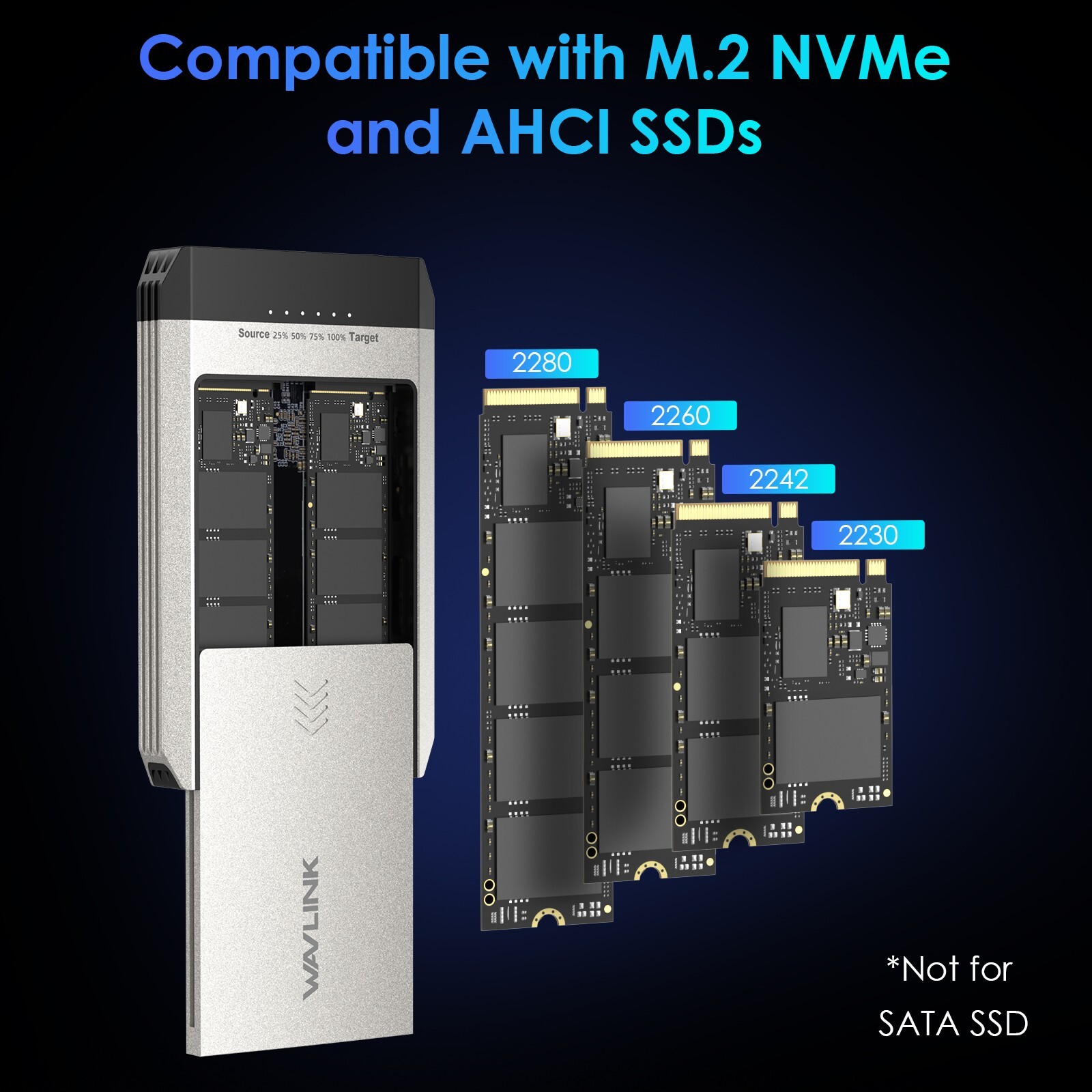 M2 PCIe SATA SSD Hard Drive Enclosure USB-C Dual-Bay 20Gbps Aluminum AHCI/NVMe