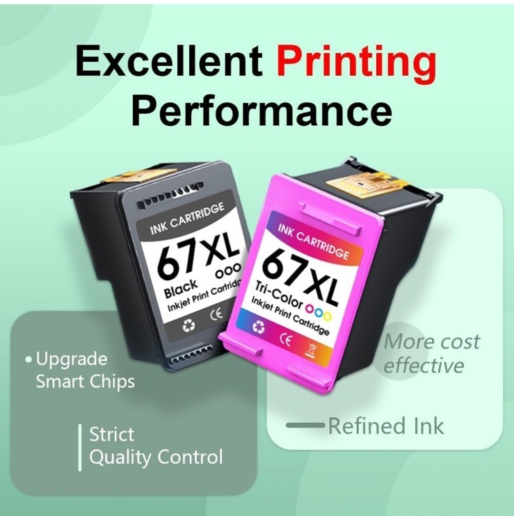 67XL High Yield Ink Cartridge Black/Color Combo replacement for HP