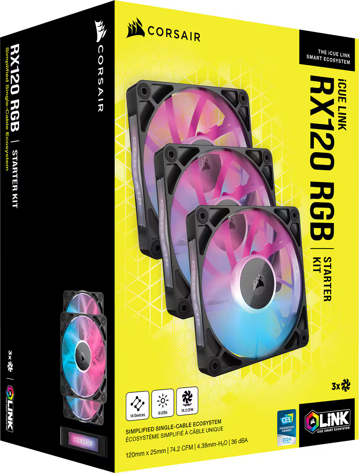 CORSAIR – iCUE LINK RX120 RGB 120mm PWM Computer Case Fan Starter Kit (3-pack…