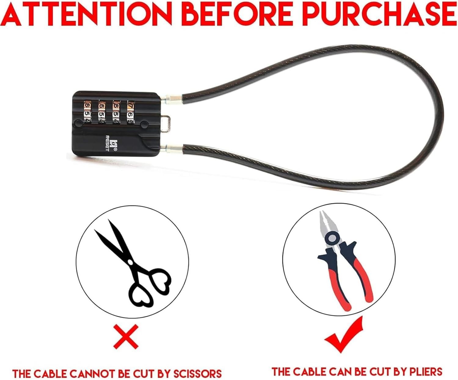 201 4-Digit Cable Padlock, 20 in 50cm 5mm Cable Loop, 1 Pack | 20 in 50cm fle…