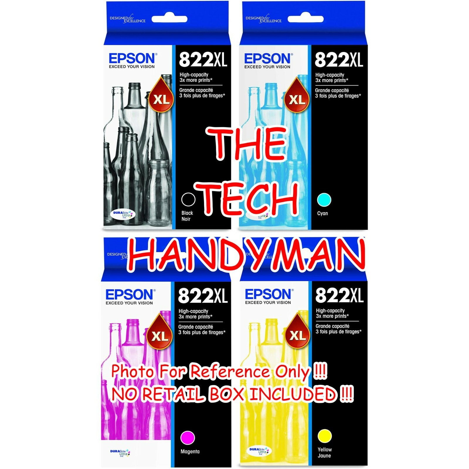 4-PACK EPSON GENUINE 822XL BLACK & COLOR INK (NO RETAIL BOX) WORKFORCE WF-4820