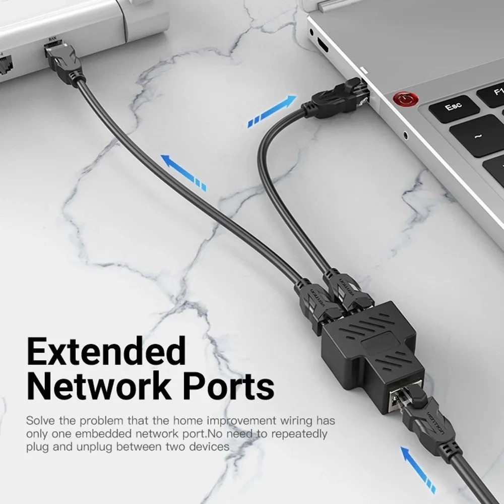 RJ45 Splitter Adapter 1 to 2 Ways Dual Female Port CAT6/5/7 LAN Ethernet Cable