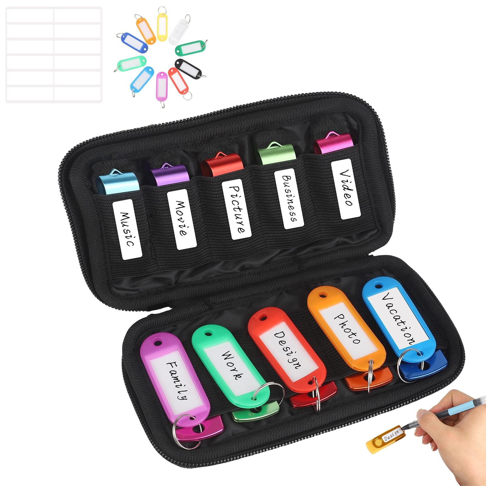 vellgo USB Flash Drive Case Soft Material Thumb Holder 10 slots, black