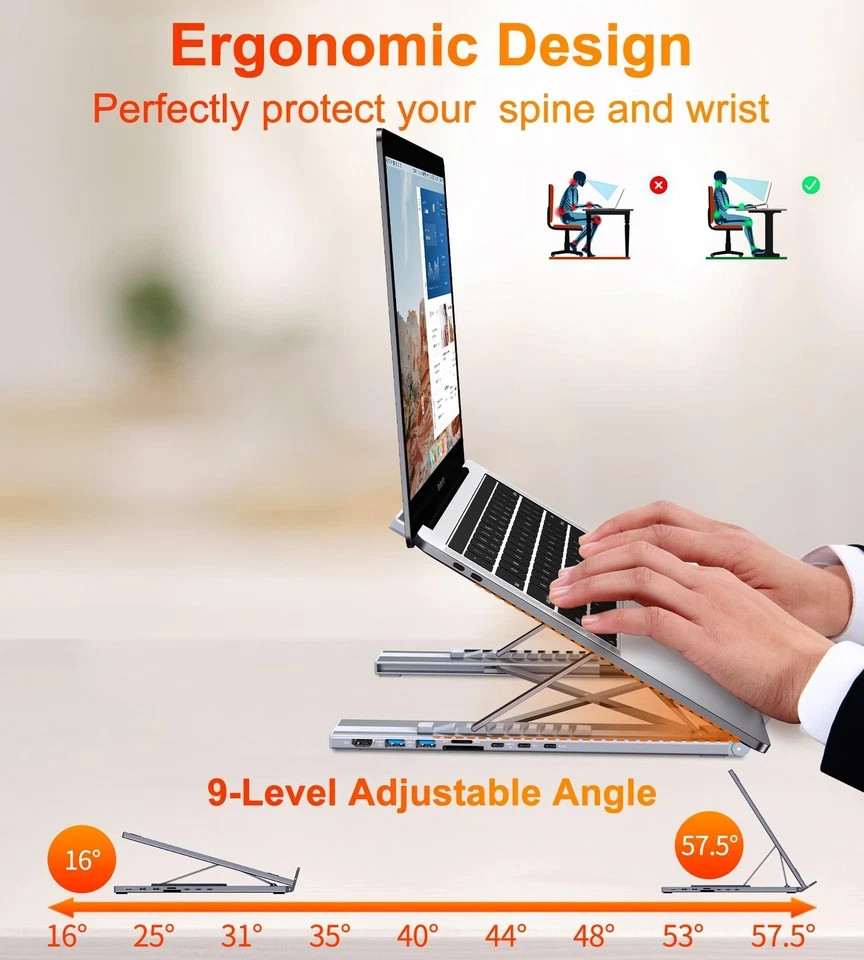 USB C Laptop Docking Station Stand Dock Tablet Stand 8 in 1 USB C Hub with 4K
