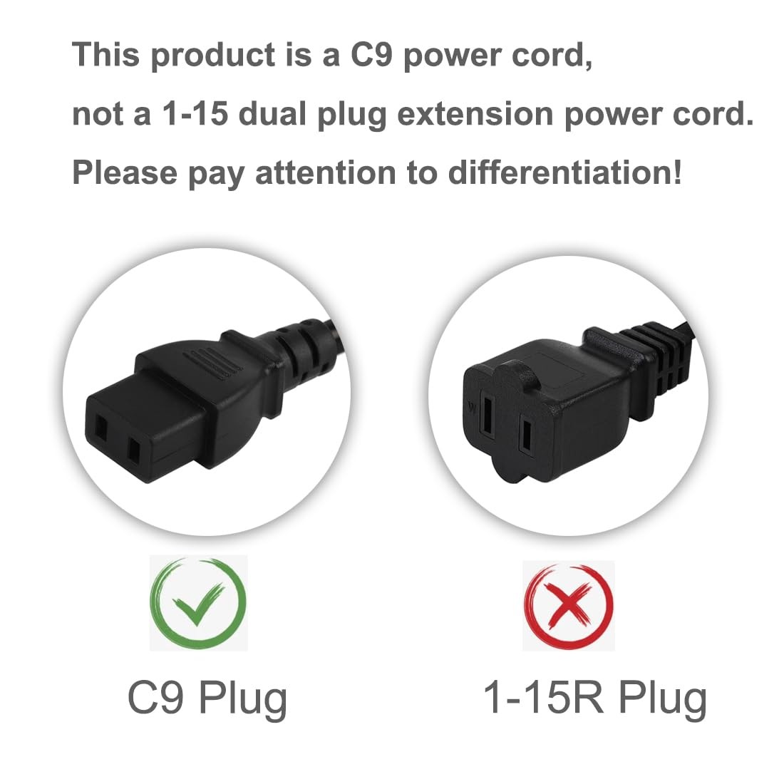 6FT/1.8M Nema 1-15P to IEC 320 C9 Power Cord,C9 to Nema 1-15P Power Cable, SJ…