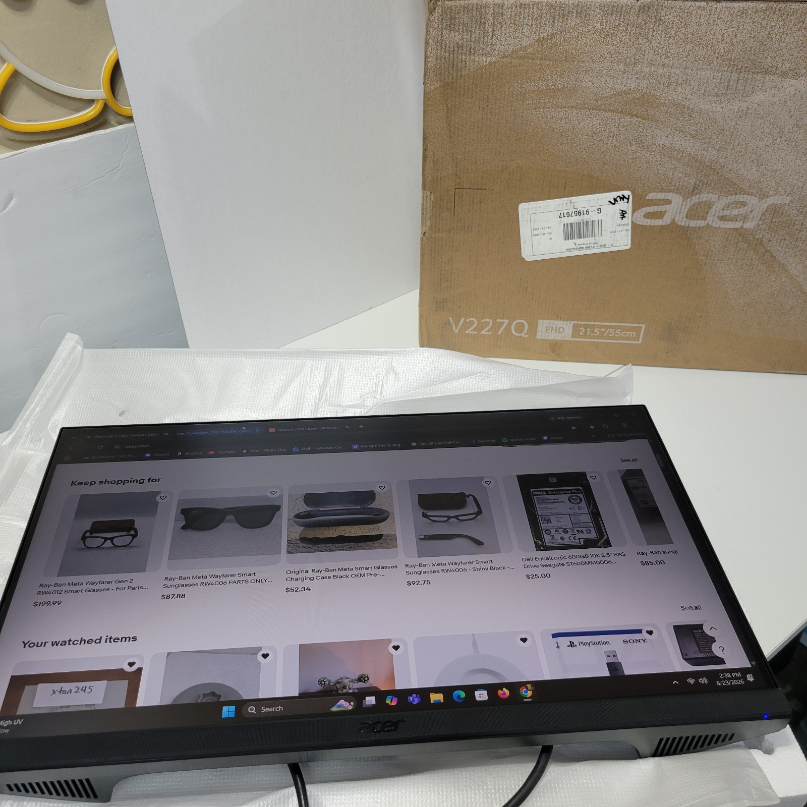 ACER VERO V227Q HBMIPX 21.5″ LCD MONITOR BLACK 1080P 240V 60HZ