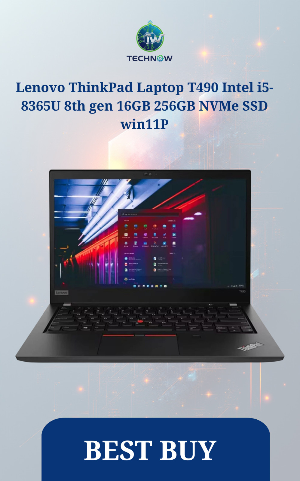 Lenovo ThinkPad Laptop T490 Intel i5-8365U 8th gen 16GB 256GB NVMe SSD win11P