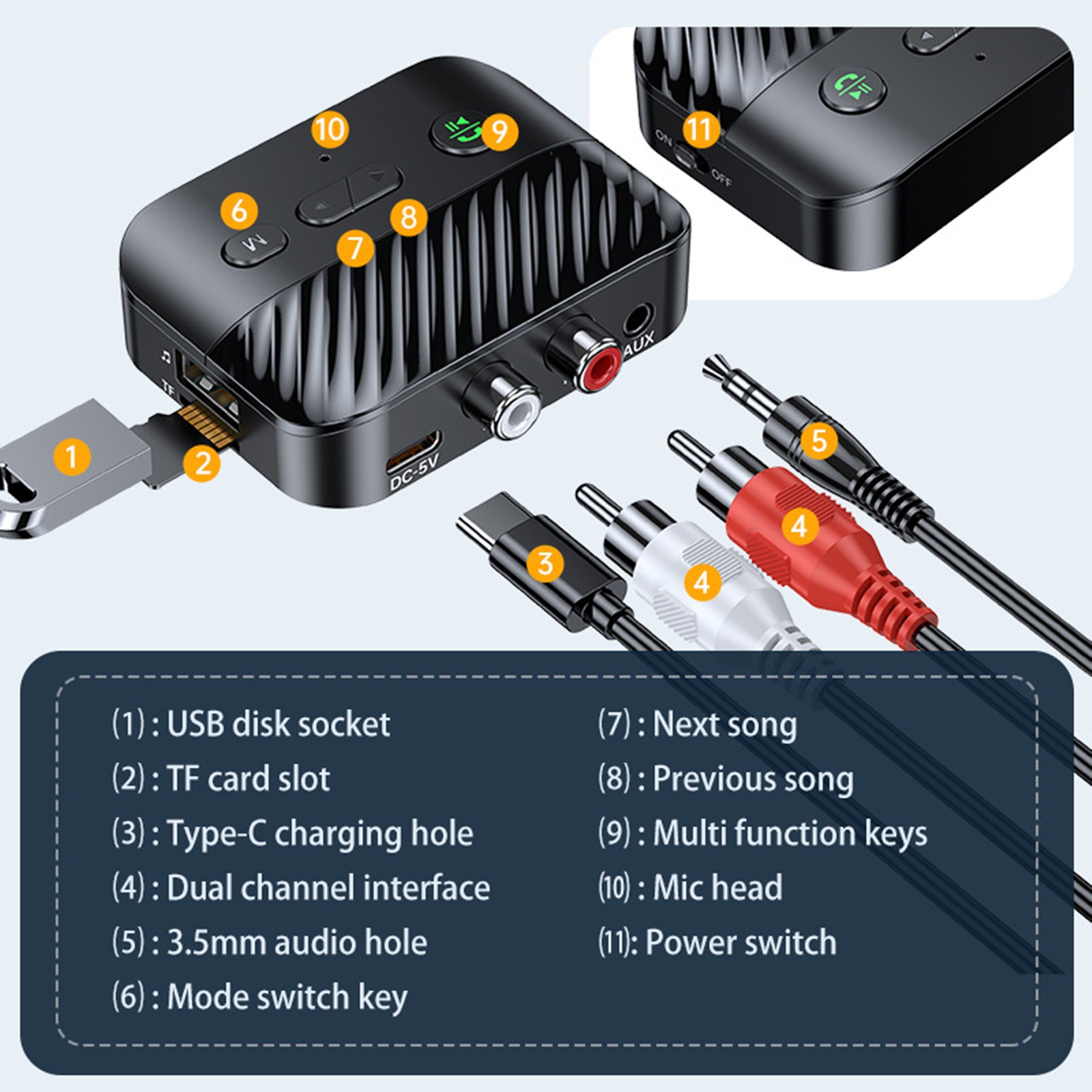 1 PC Bluetooth 5.3 Receiver Adapter Wireless Audio Receiver Adapter Accessories