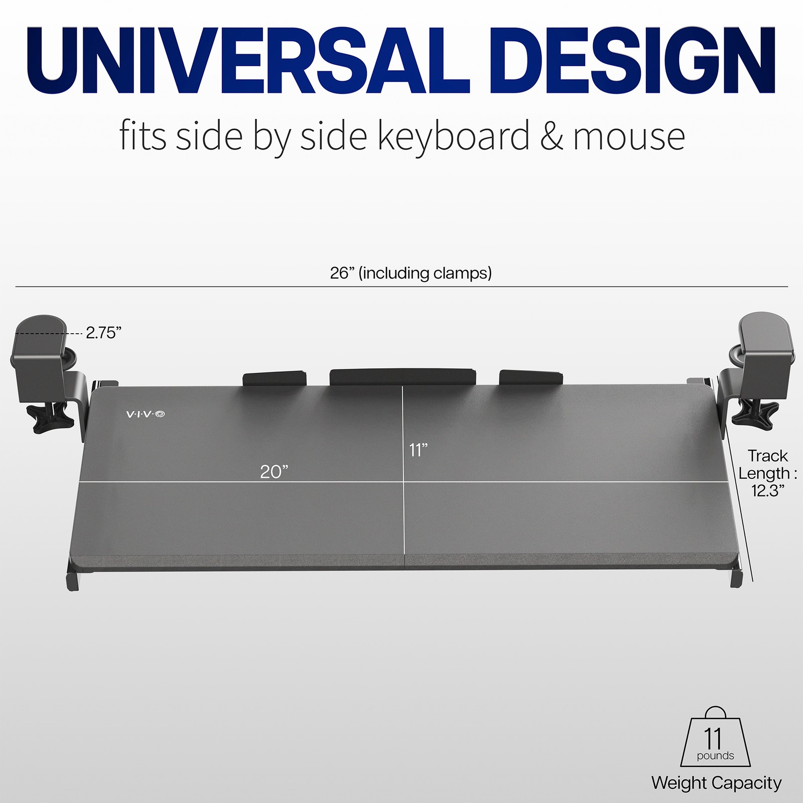VIVO Dark Walnut Small Clamp-on Computer Keyboard & Mouse Under Desk Slider Tray