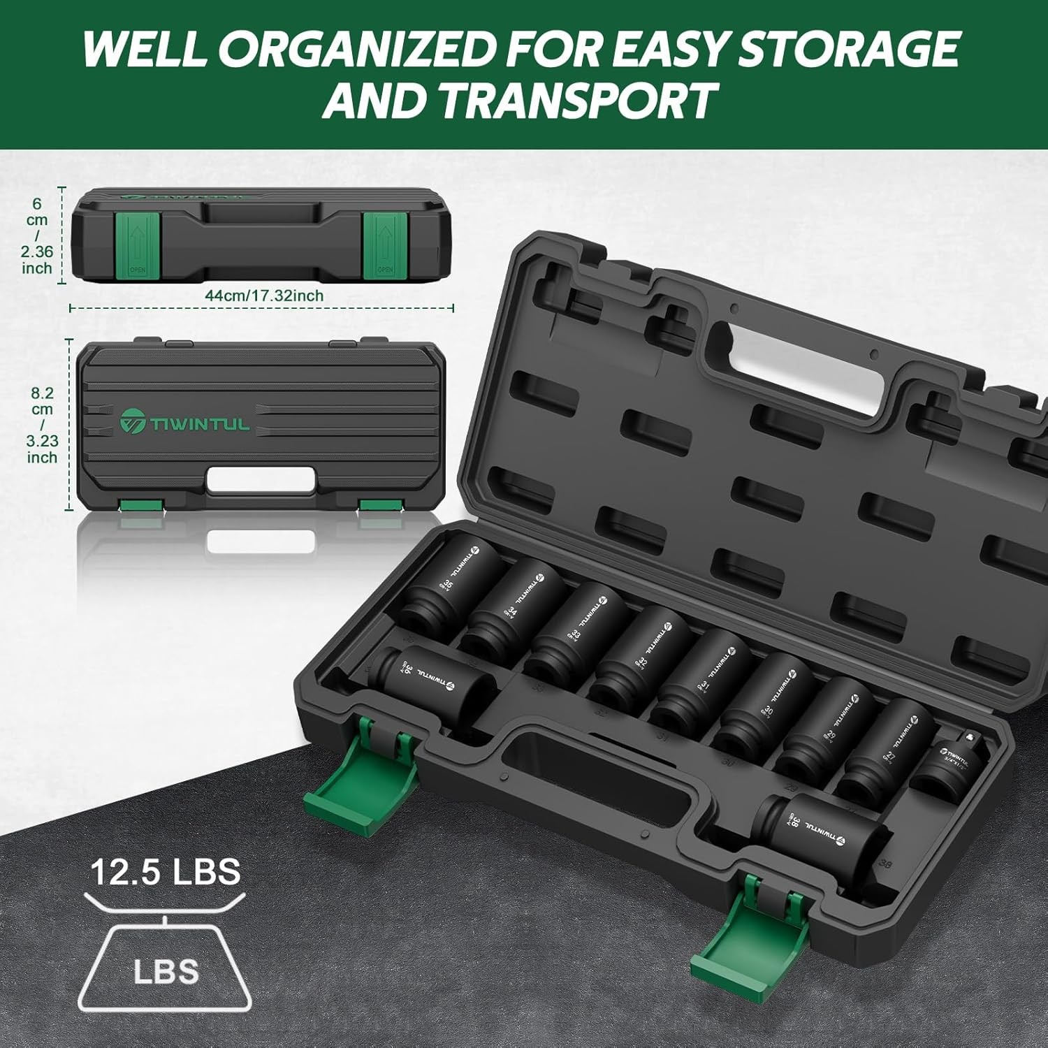 11-Piece Axle Nut Socket Set, Metric 1/2 Impact Socket 27Mm-38Mm, CR-MO 3/4″-1/2