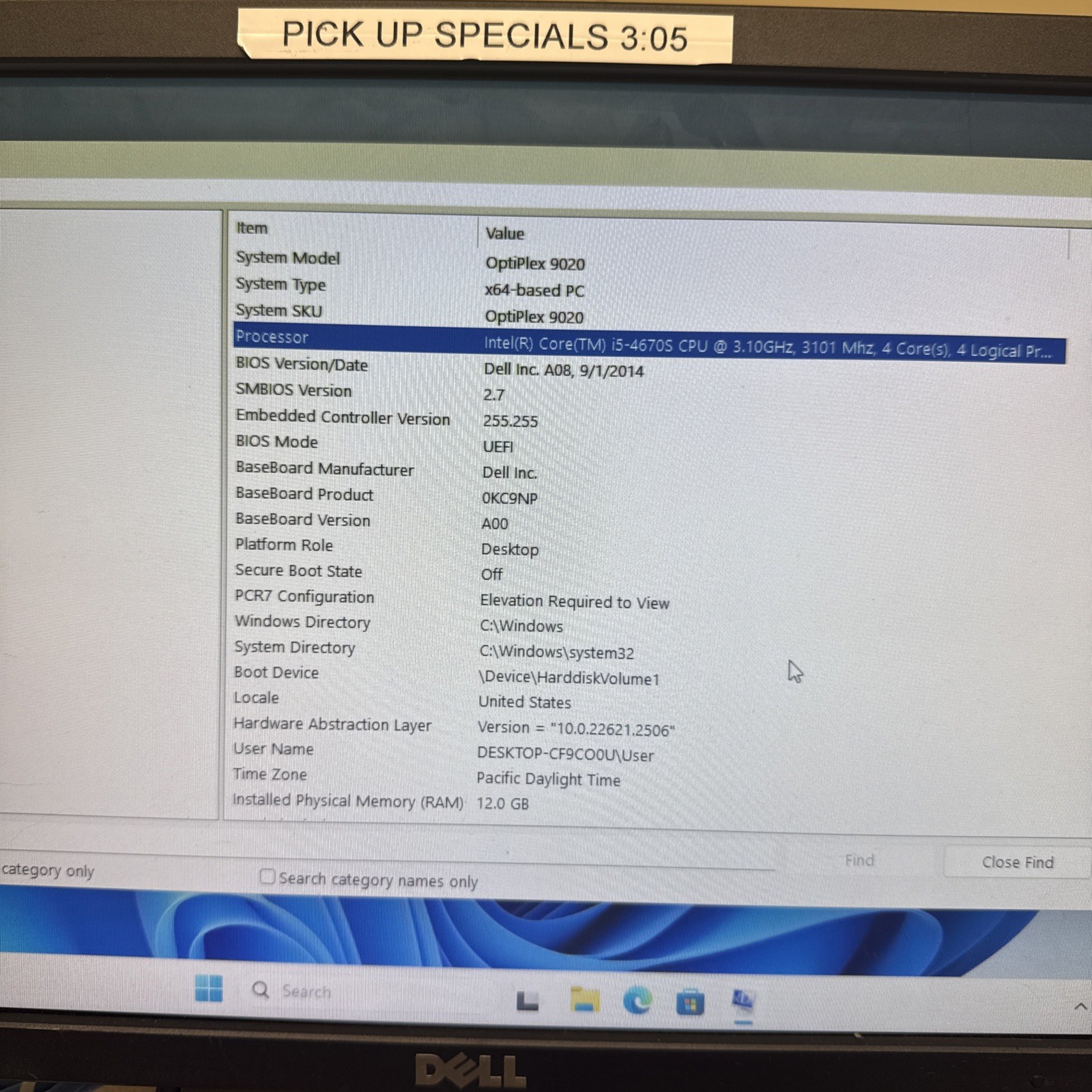 Dell Optiplex 9020 SFF i5-4670s 3.1GHz 12G RAM 250G HDD Win11 Pro