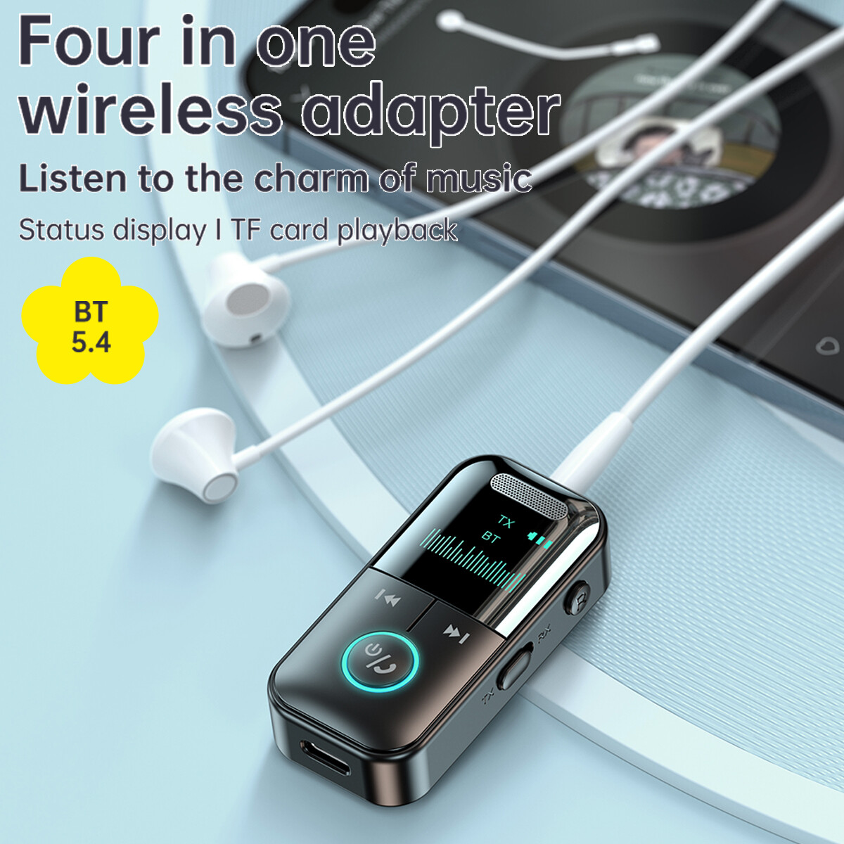USB Wireless Bluetooth 5.4 Transmitter Receiver 4in1 Audio Adapter 3.5mm Aux Car