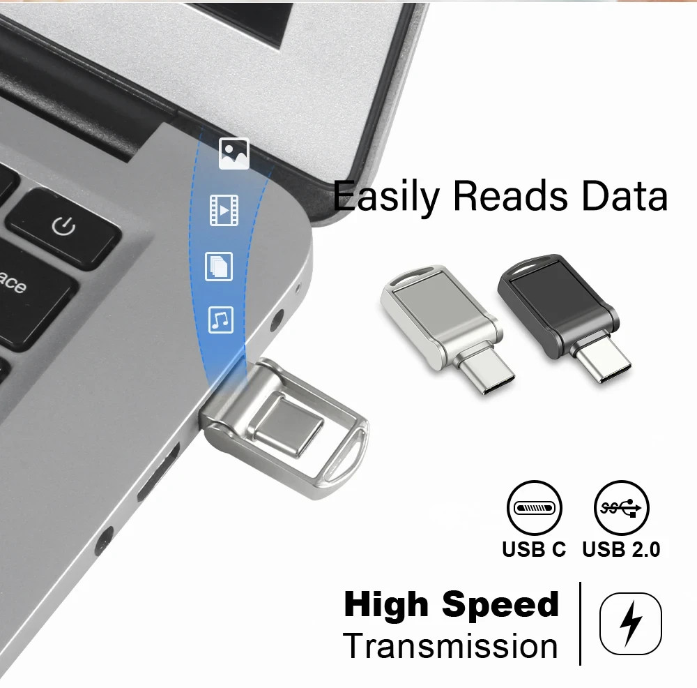Metal USB Flash Drive 4GB 8GB 16GB Type-C OTG USB 2.0 Memory Stick Mini Pen