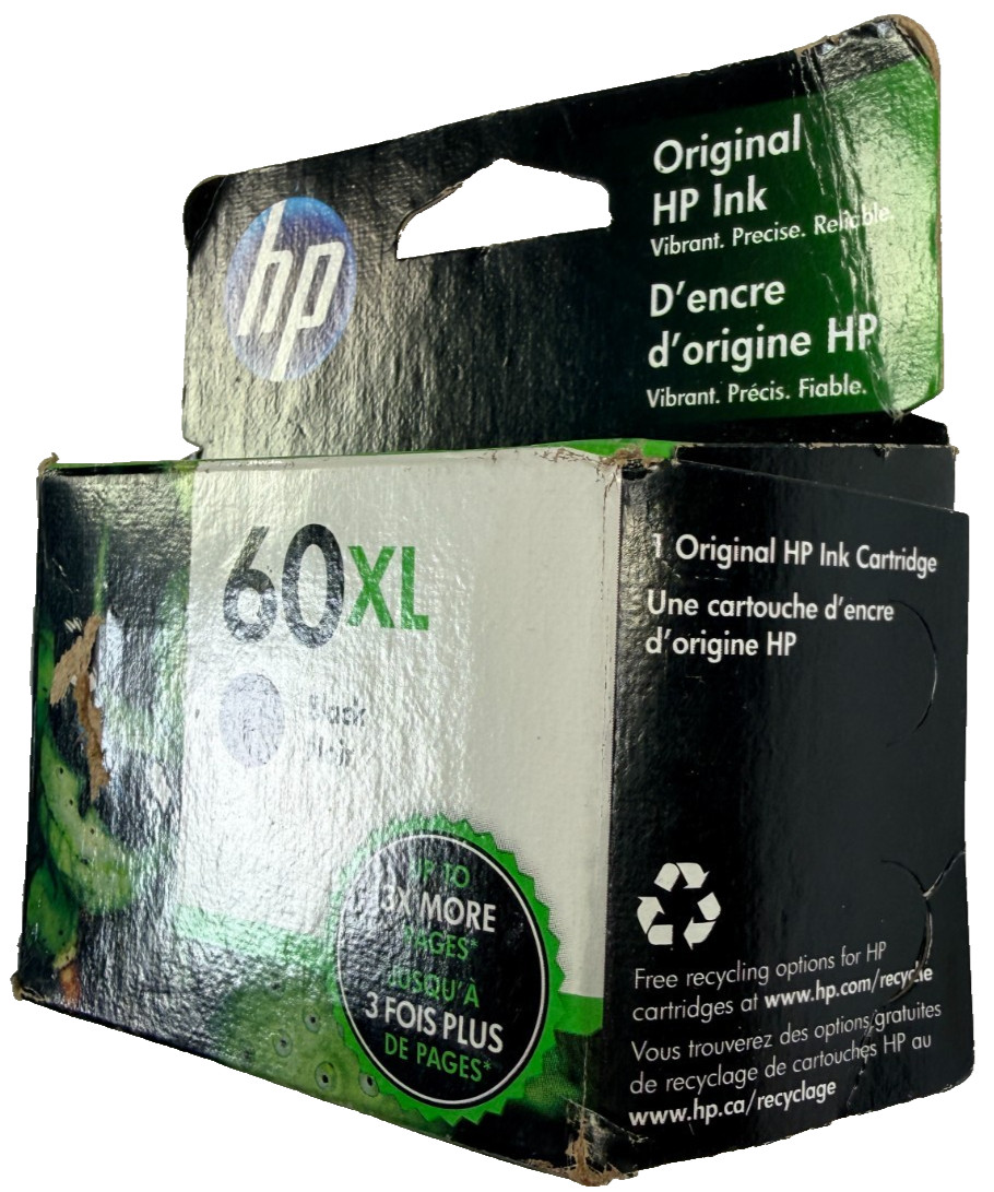 Genuine HP 60XL Black Ink Cartridge CC641WN HP 60 XL Date 2023 -Sealed Box -NEW!