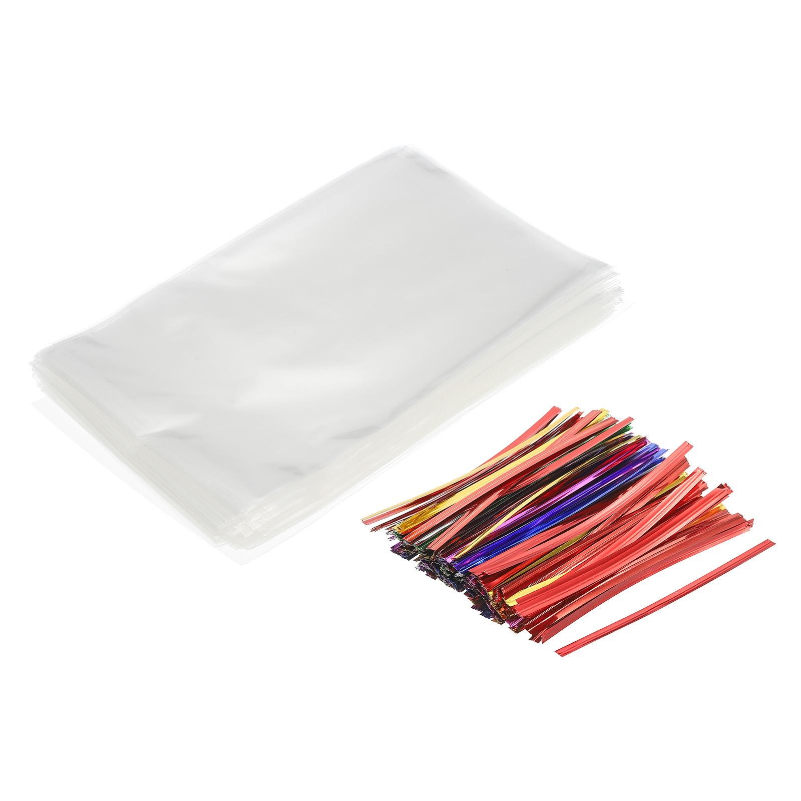 Clear Plastic Bags 6″x4″ with 3″ Foil Twist Ties Mixed Color 200 Set
