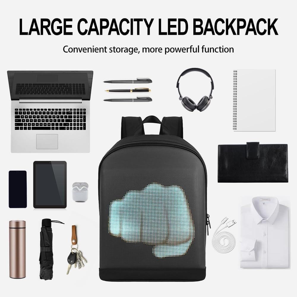 LED Pixel Display Backpack APP Control Programmable Animation Laptop Travel Bag