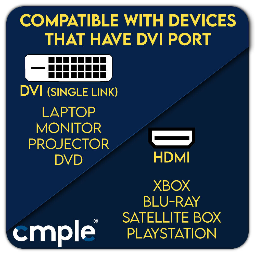 DVI to HDMI Cable Male To Male HD Laptop 1080P Monitor Cord HDTV XBOX Projector
