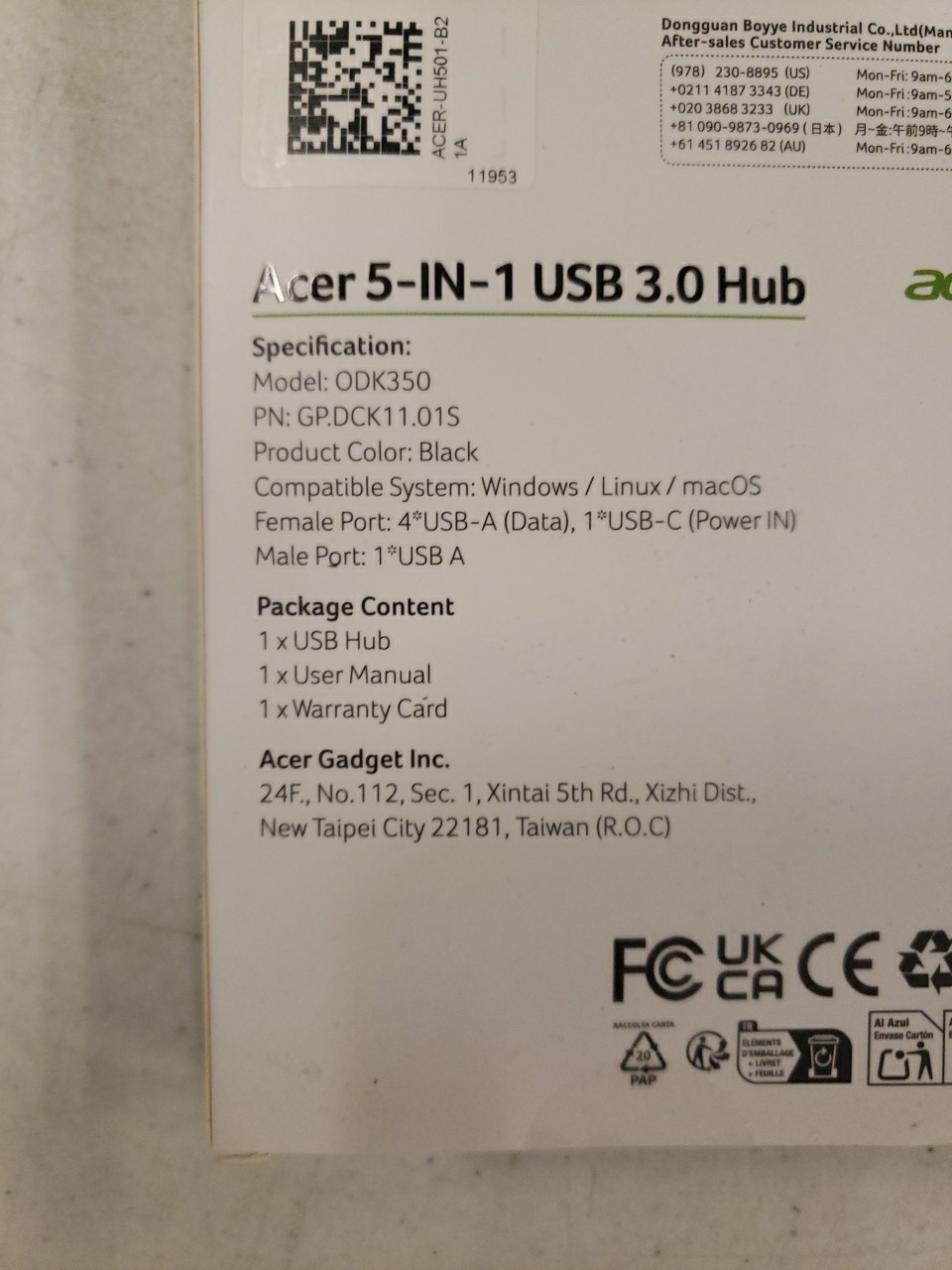 Acer USB Hub 3.0 / 5-IN-1 With 4 Ports ( Black)