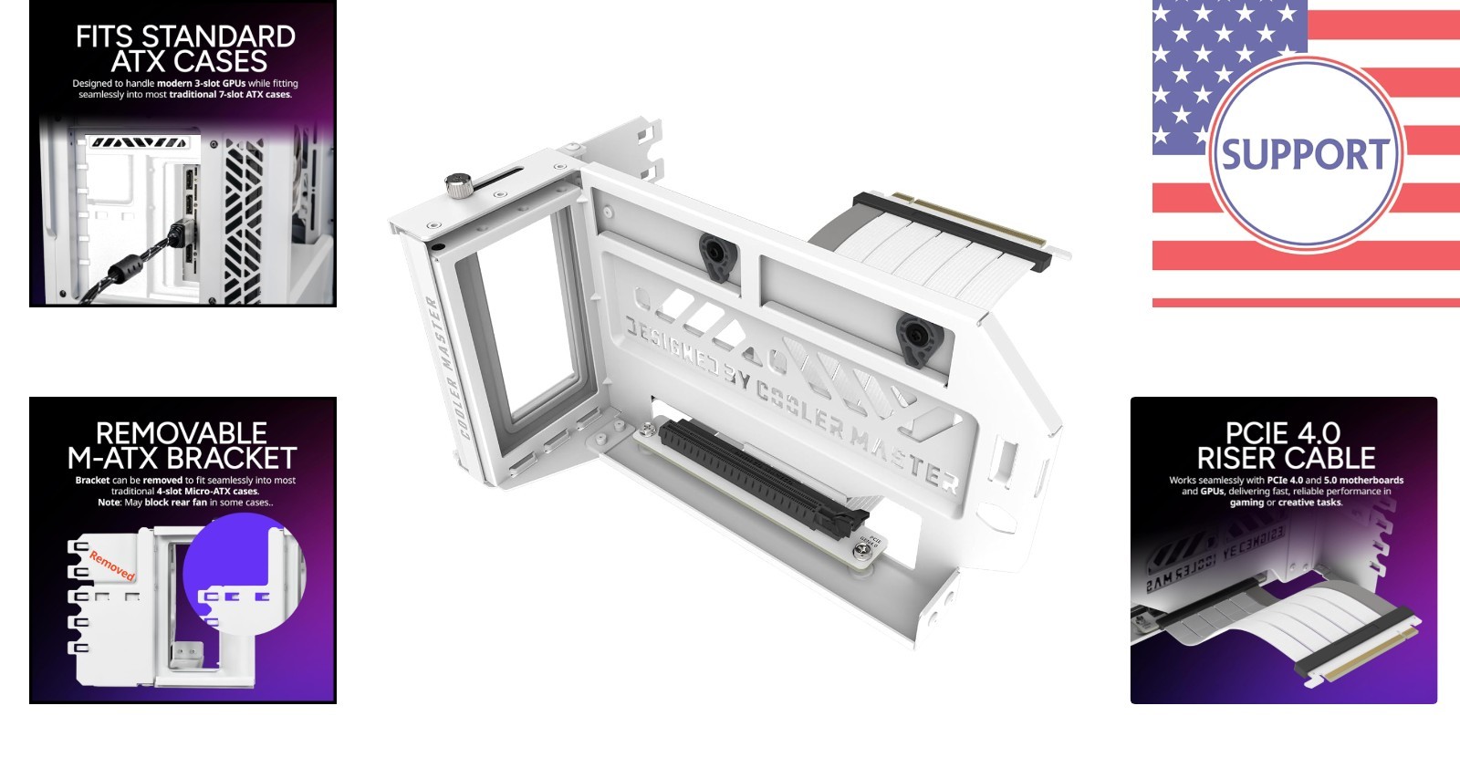Sleek White Vertical GPU Card Holder Kit V3 – Adjustable for ATX & Micro ATX