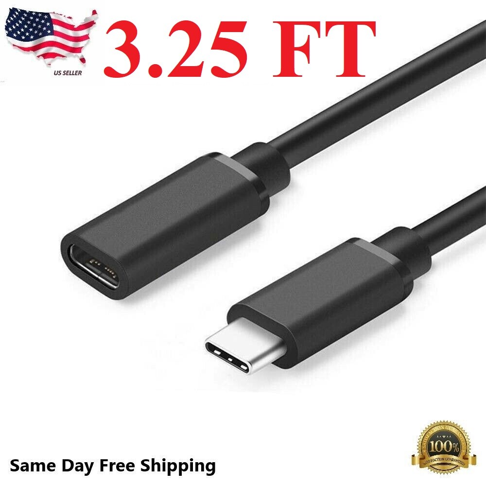 New 3 Feet Type C USB 3.1 Male to USB-C Female Extension Data Cable Cord Black