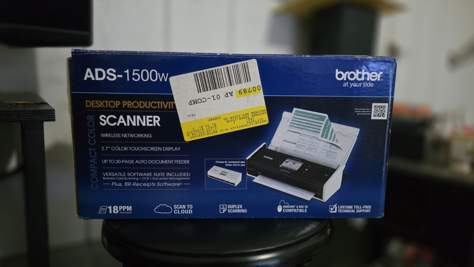 Brother ADS-1500W Wireless Duplex Scanner Tested Works with Power Cord USB