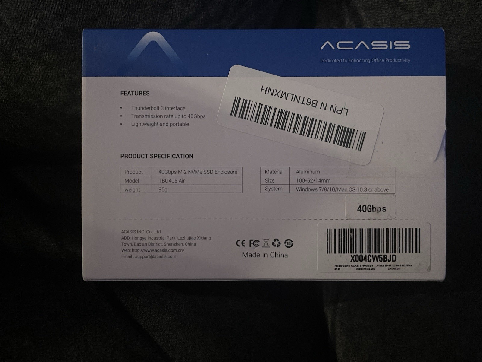Acasis 40Gbps M.2 NVMe SSD Enclosure Compatible with Thunderbolt 4/3